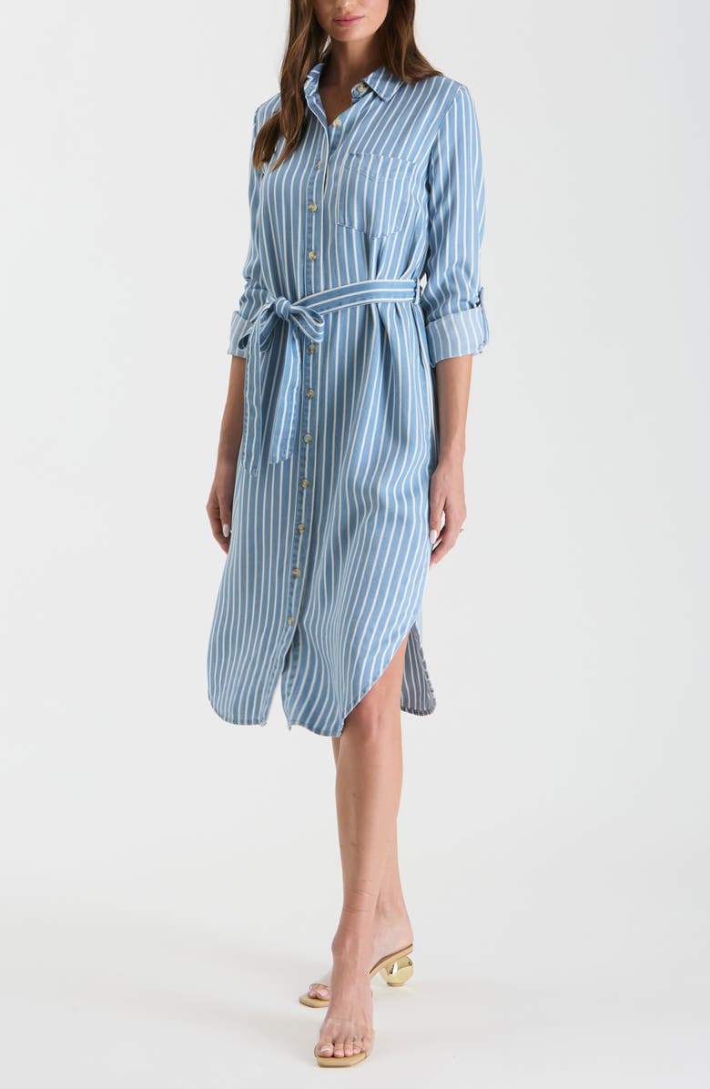 AUGUST SKY Stripe Long Sleeve Chambray Shirtdress, Alternate, color, Chambray Multi