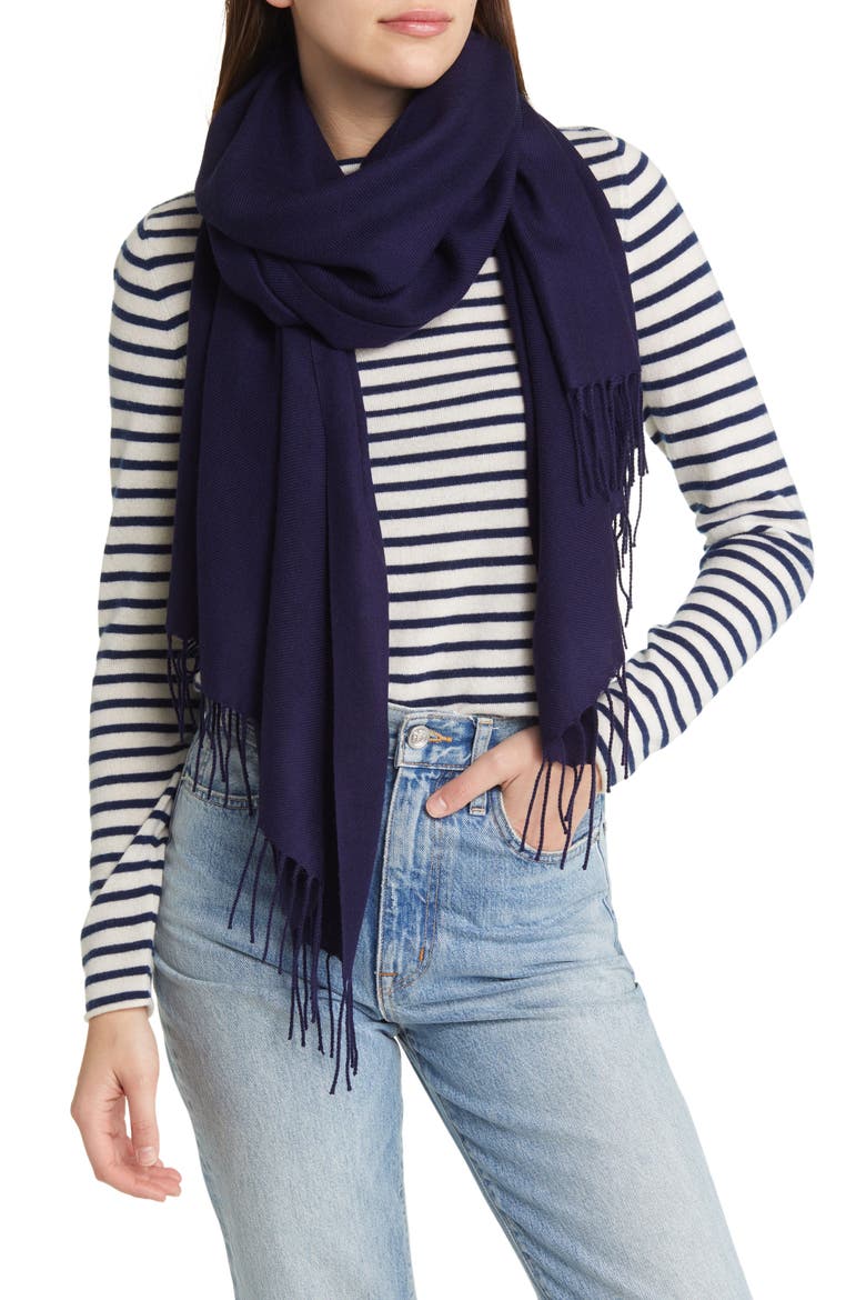 Tissue Weight Wool & Cashmere Scarf, Main, color, NAVY EVENING