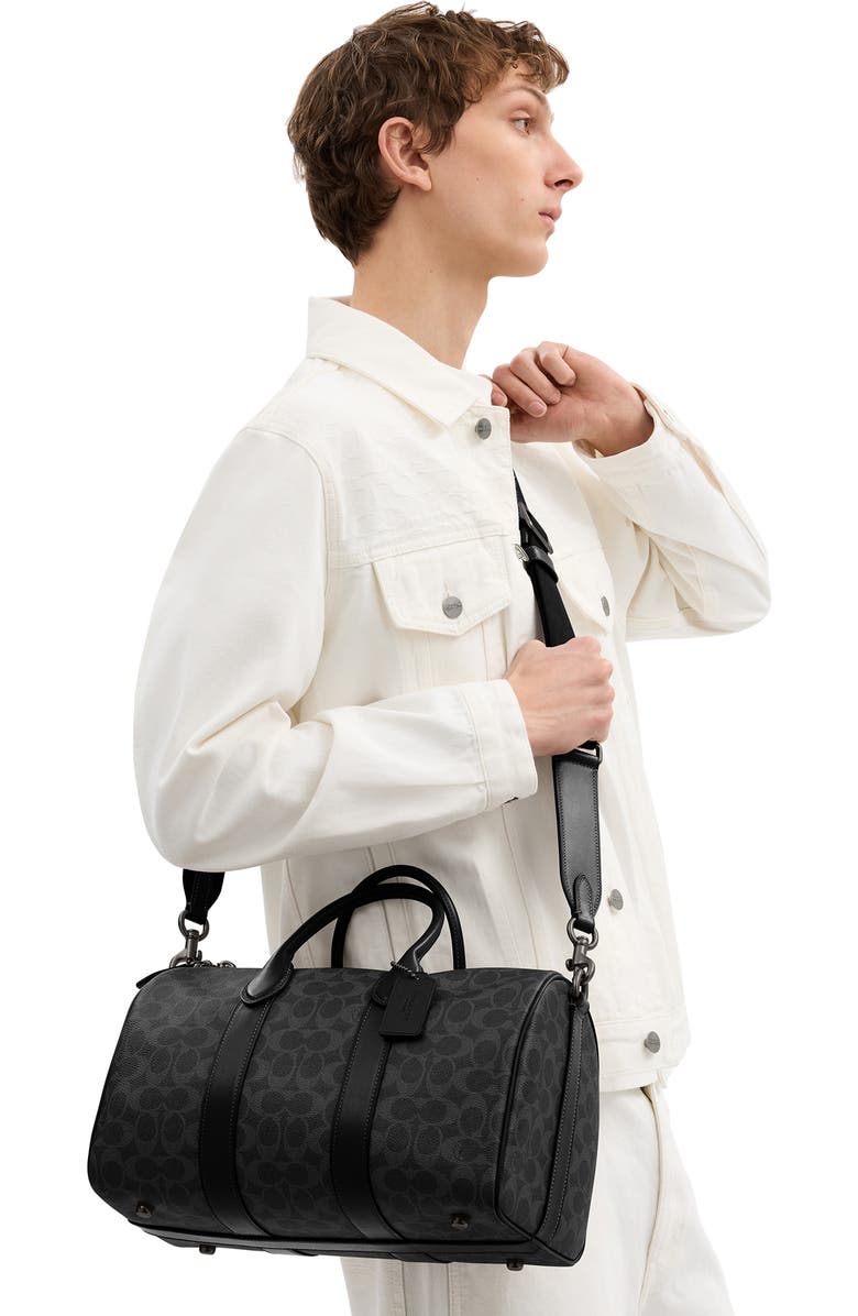 COACH Compass Signature 35 Coated Canvas Duffle Bag, Alternate, color, Black Signature