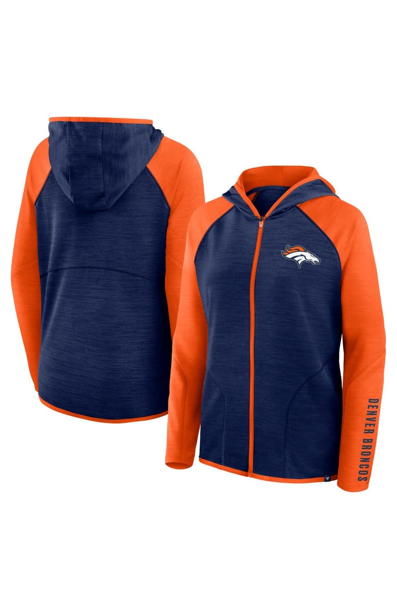 FANATICS Women's Fanatics Navy/Orange Denver Broncos Redzone End Around Pass Raglan Full-Zip Hoodie, Main, color, Navy