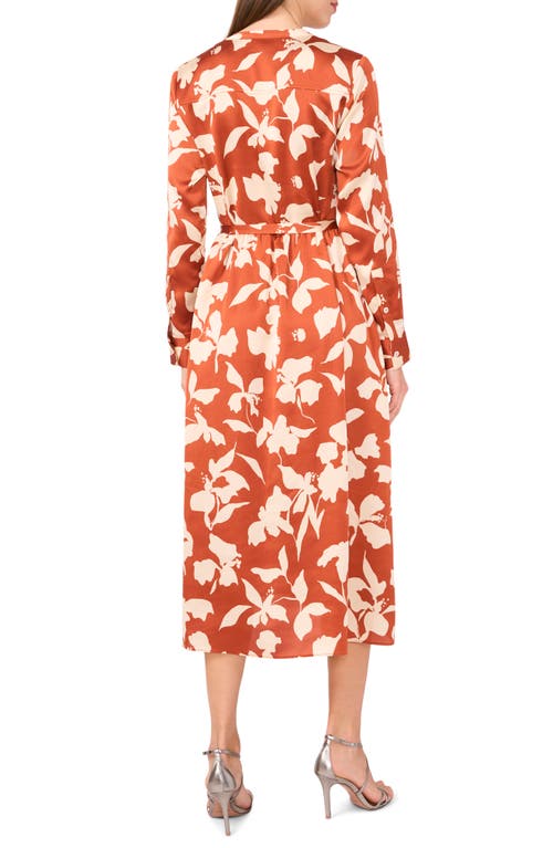 Halogen ® Floral Long Sleeve Satin Midi Shirtdress In Brown