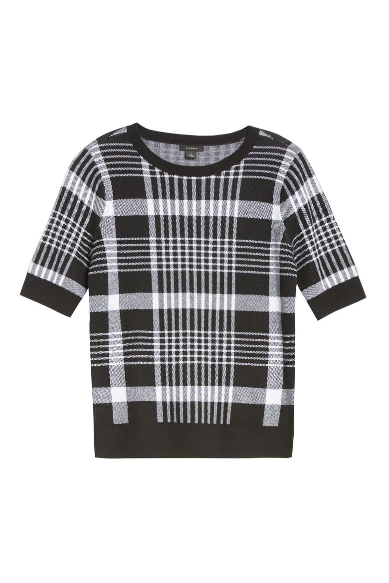 Short Sleeve Sweater, Main, color, BLACK- WHITE PLAID