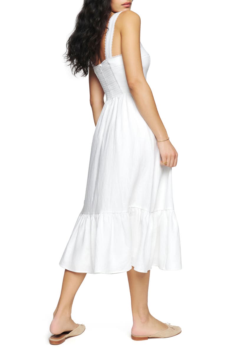 Reformation Rowen Square Neck Smocked Linen Sundress, Alternate, color, 