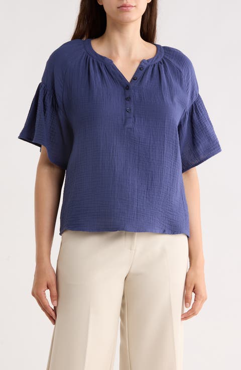 Flutter Sleeve Cotton Gauze Henley