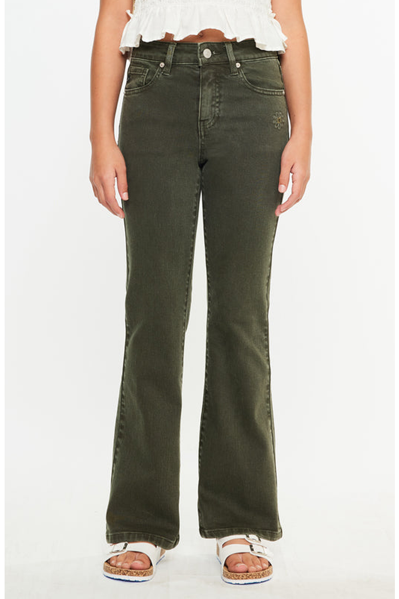 Ezra High Rise Flare Jeans, Main, color, Dark Olive