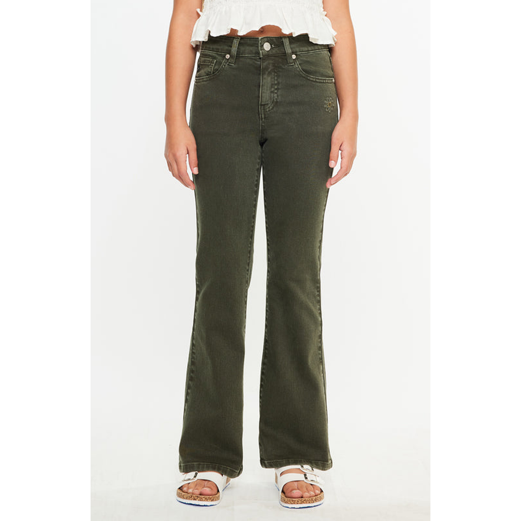 Kancan Ezra High Rise Flare Jeans In Green