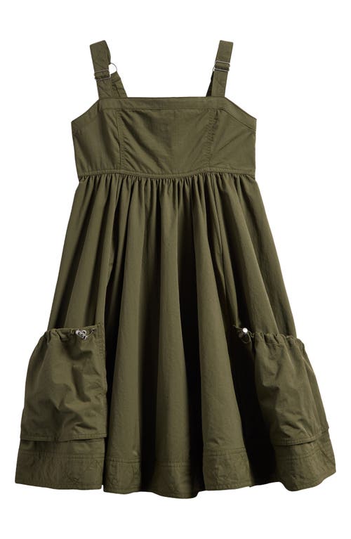 Shop Tractr Kids' Pinafore Pocket Dress In Olive
