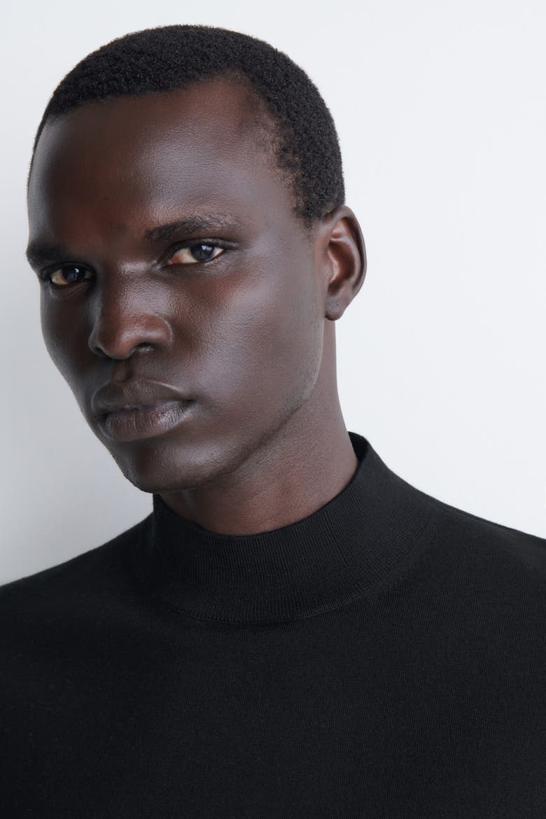 Slim Merino Wool Mock-Neck Sweater, Alternate, color, BLACK