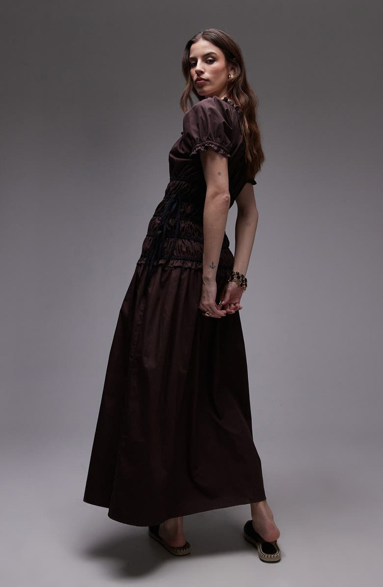 Topshop Shirred Bodice Maxi Dress, Alternate, color, Bronze