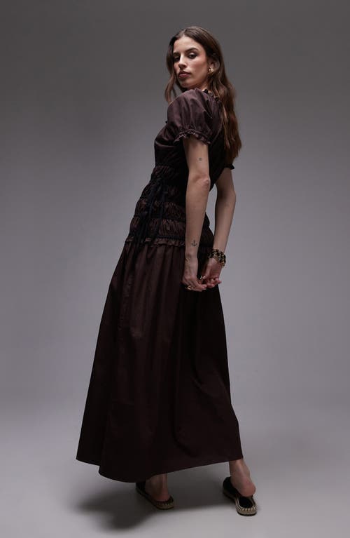 Topshop Shirred Bodice Maxi Dress In Brown