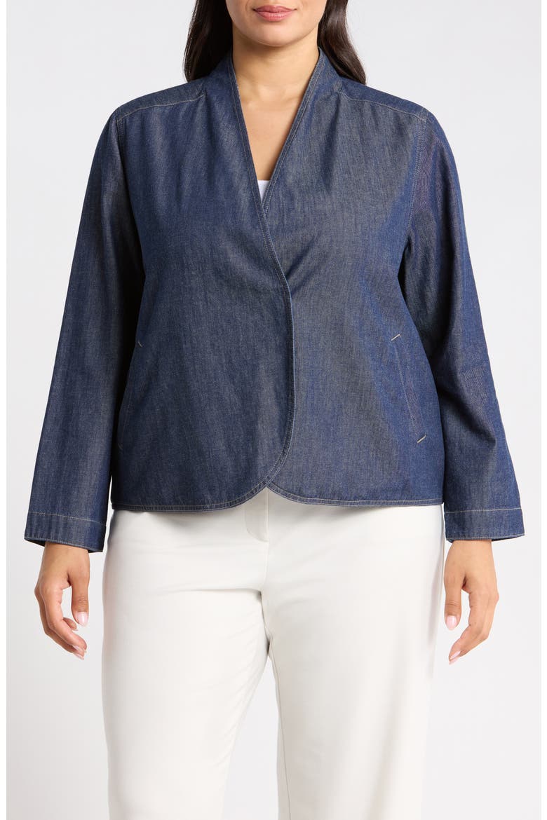 Curved Front Organic Cotton Denim Jacket, Main, color, DARK INDIGO