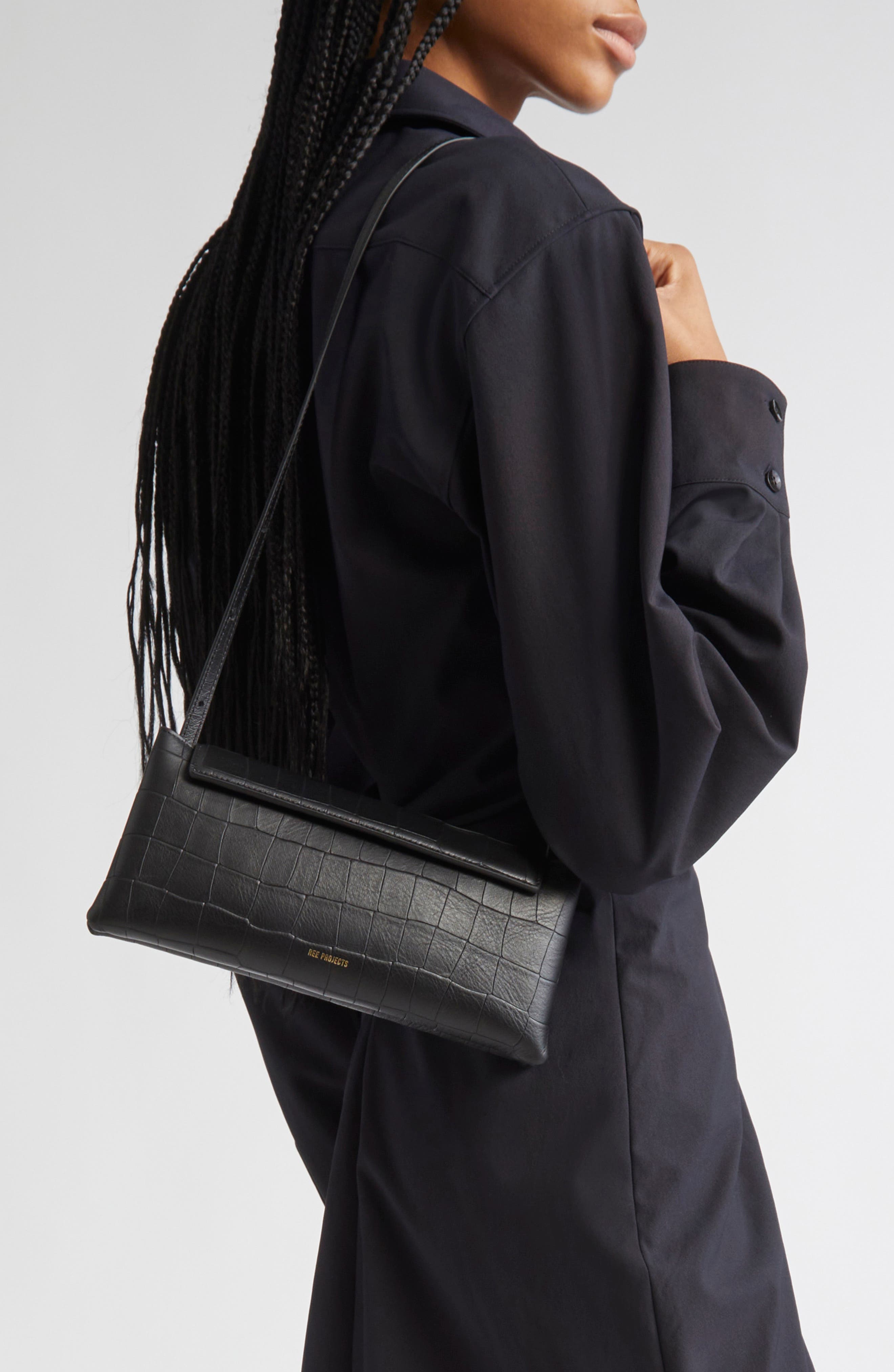 Ree Projects Elieze Soft Croc Embossed Leather Clutch, Alternate, color, Black