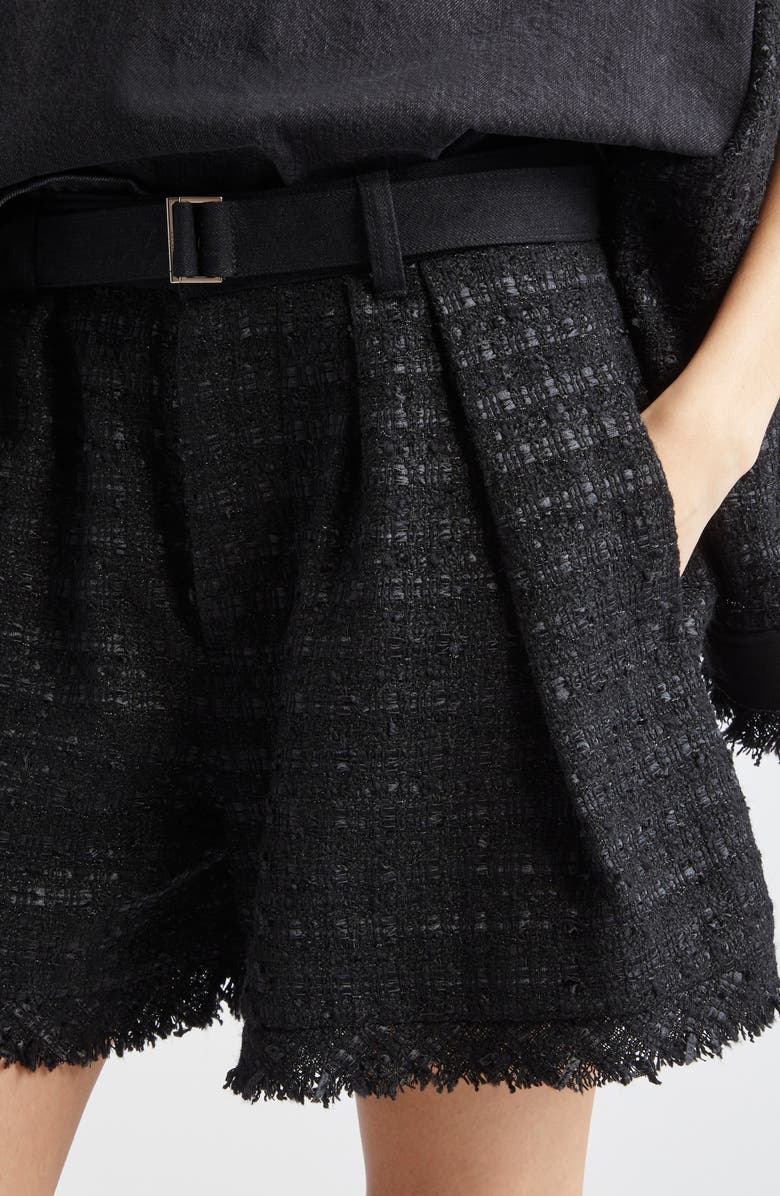 Sacai Mixed Media Denim & Tweed Shorts, Alternate, color, Black/ Black