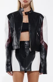 BY.DYLN Rhiannon Colorblock Faux Leather Biker Jacket