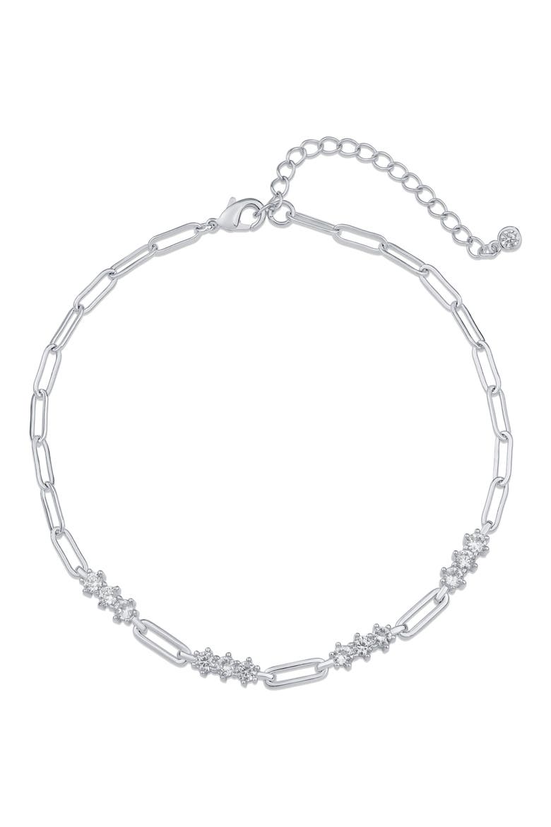 Round Cubic Zirconia Station Anklet, Main, color, CLEAR SILVER