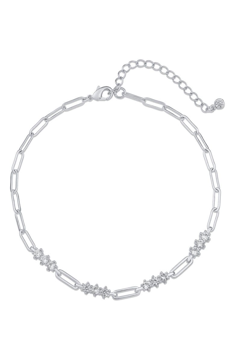 CZ by Kenneth Jay Lane Round Cubic Zirconia Station Anklet, Main, color, Clear Silver