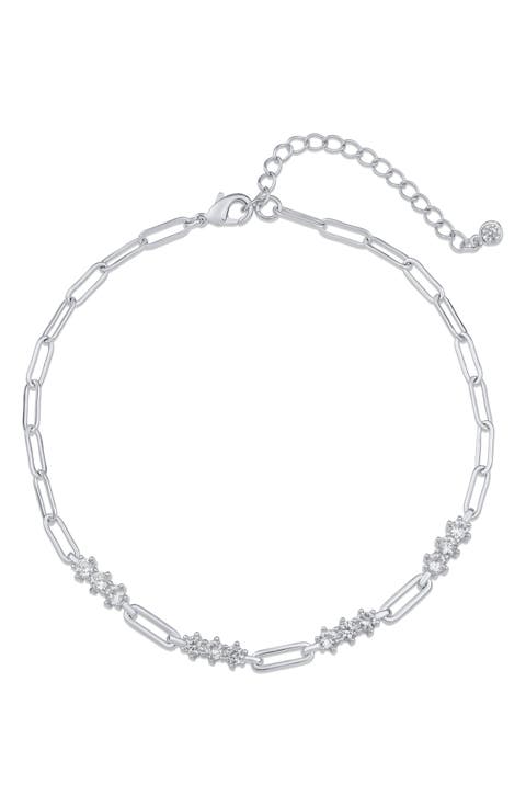 Round Cubic Zirconia Station Anklet