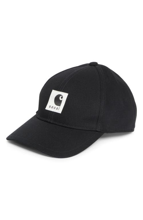 Sacai Carhartt Wip Duck Canvas Baseball Cap In Black