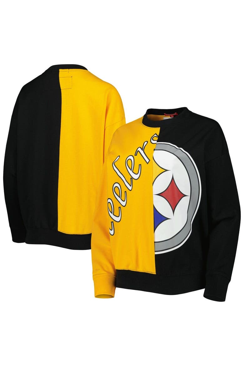 Women's Mitchell & Ness Black/Gold Pittsburgh Steelers Big Face Pullover Sweatshirt, Main, color, Gold