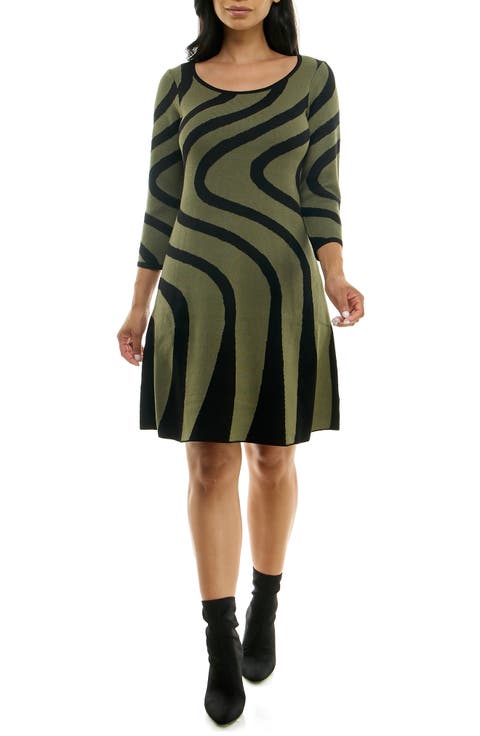 Jacquard Long Sleeve Sweater Dress