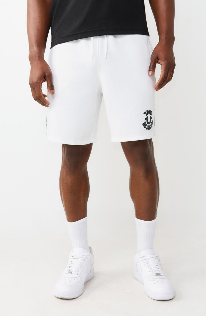 True Religion Logo Fleece Shorts, Main, color, Optic White