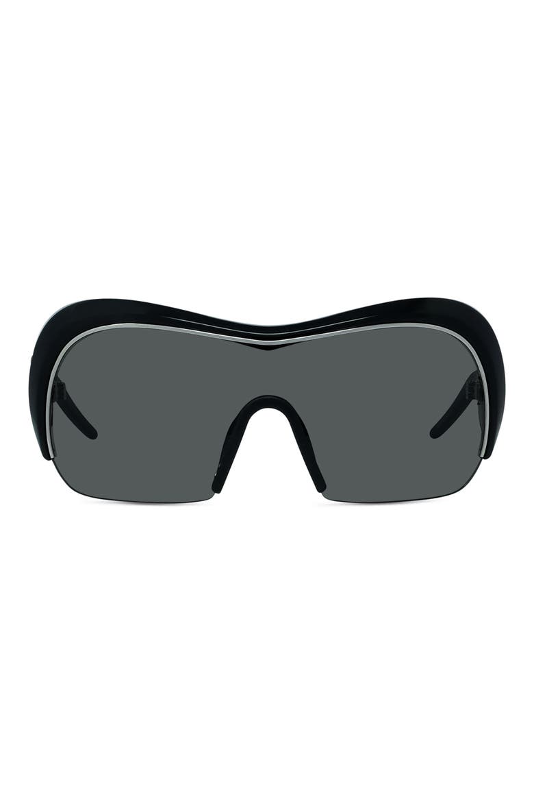 Night Bird Geometric 131mm Shield Sunglasses, Main, color, SHINY BLACK / SMOKE