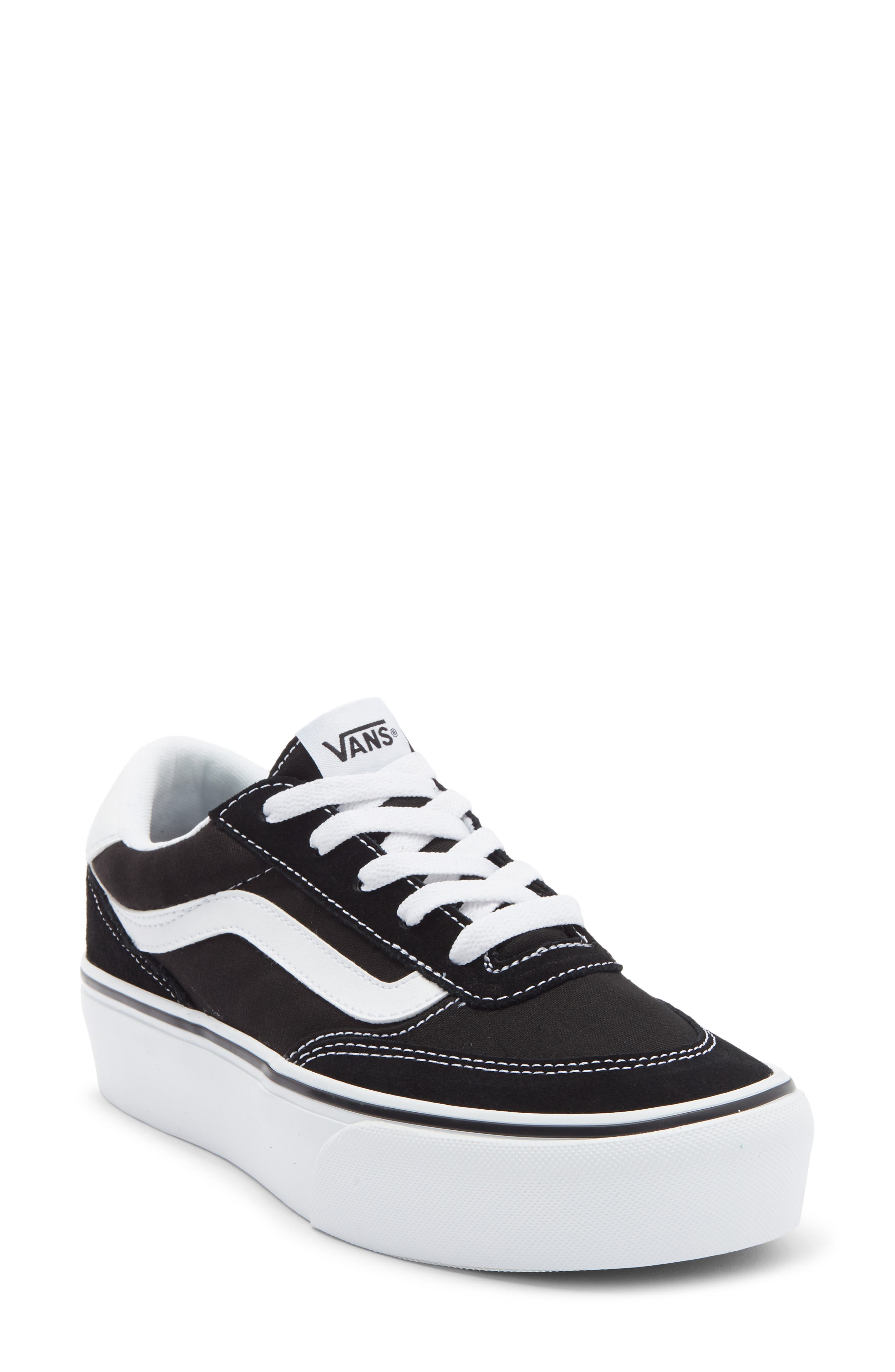 Vans Brooklyn Low Top Platform Sneaker, Main, color, Suede/Canvas Black/White