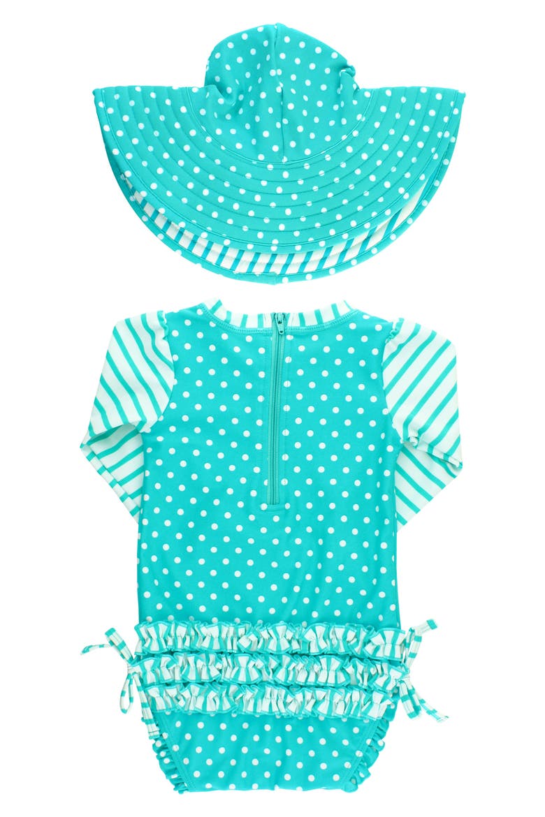 One-Piece Rashguard Swimsuit & Hat Set, Alternate, color, AQUA
