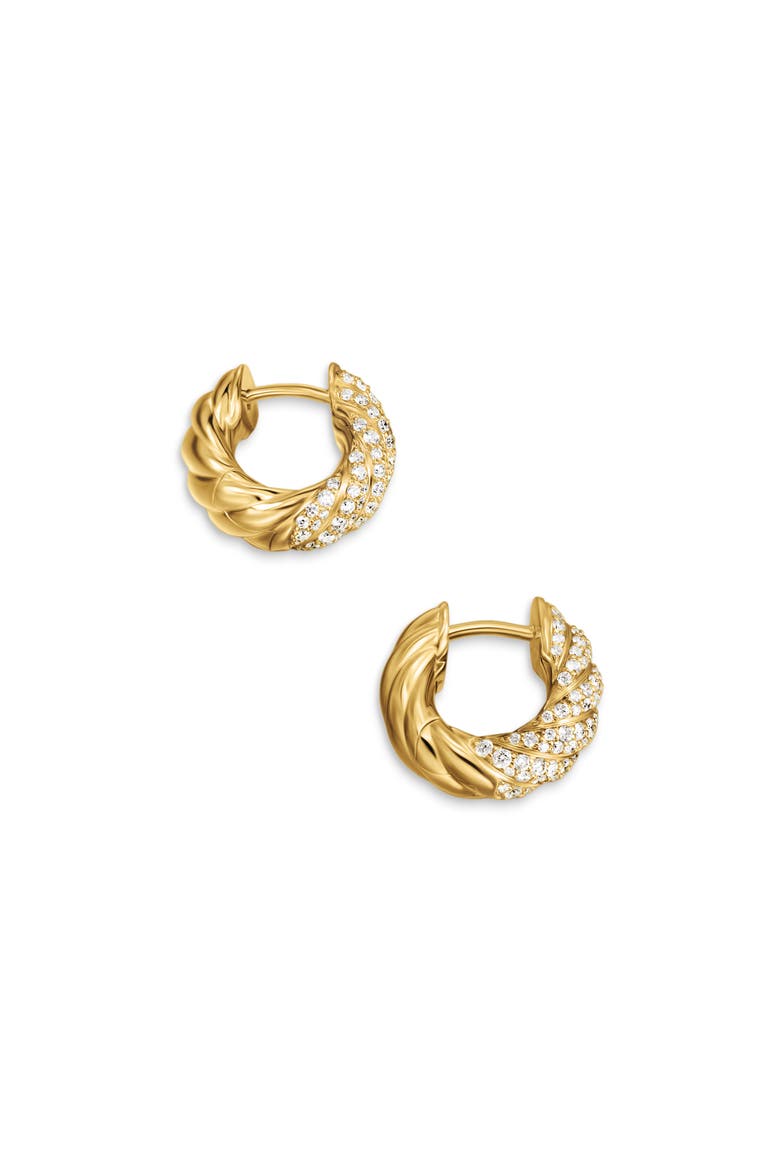 Sculpted Cable Hoop Earrings in 18K Yellow Gold with Diamonds, 14.4mm, Alternate, color, 18K GOLD