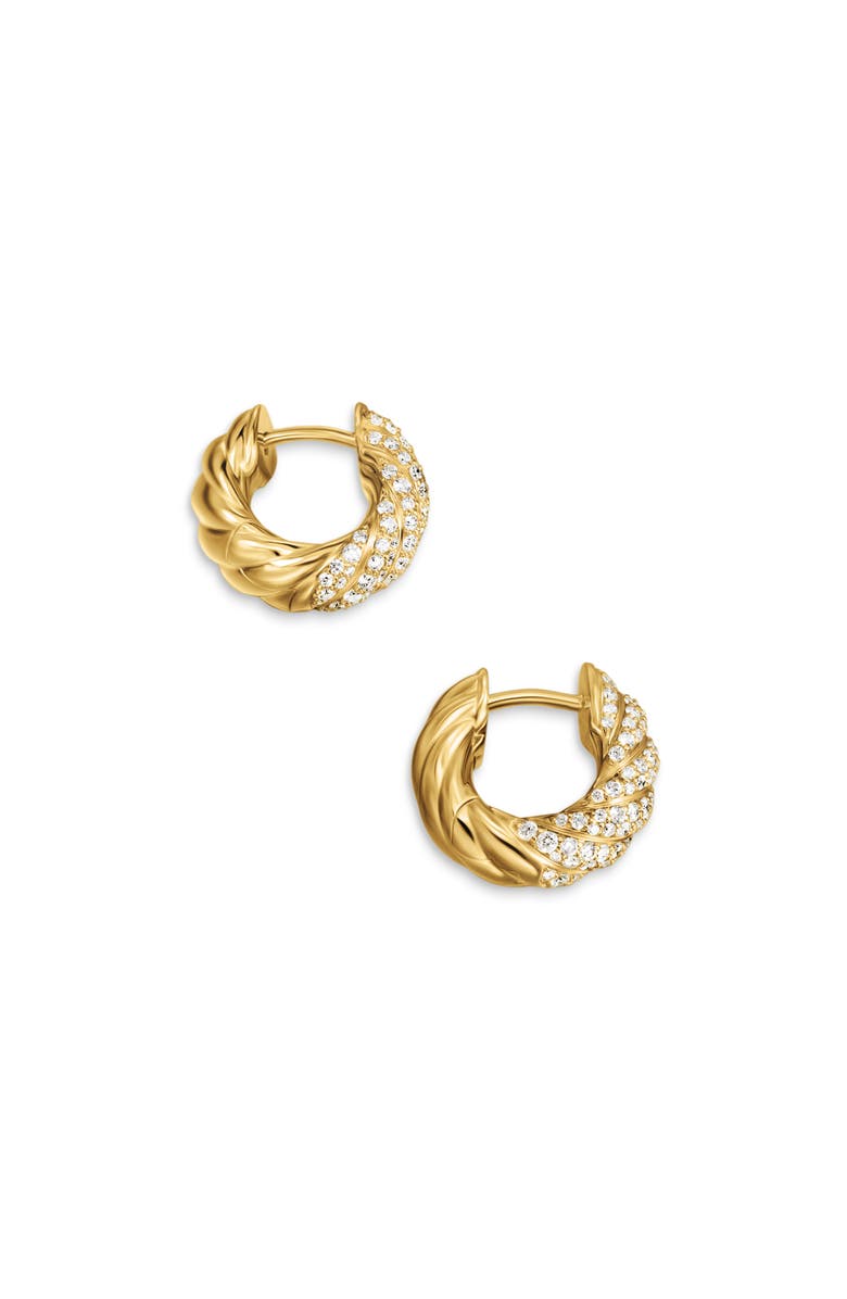 David Yurman Sculpted Cable Hoop Earrings in 18K Yellow Gold with Diamonds, 14.4mm, Alternate, color, 18K Gold