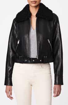 Faux Shearling Collar Crop Faux Leather Jacket