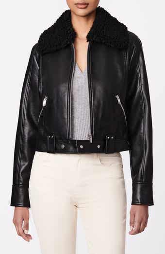 Faux Shearling Collar Crop Faux Leather Jacket