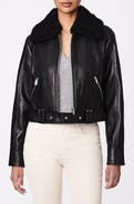 Bernardo Faux Shearling Collar Crop Faux Leather Jacket