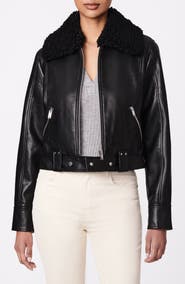 Bernardo Faux Shearling Collar Crop Faux Leather Jacket