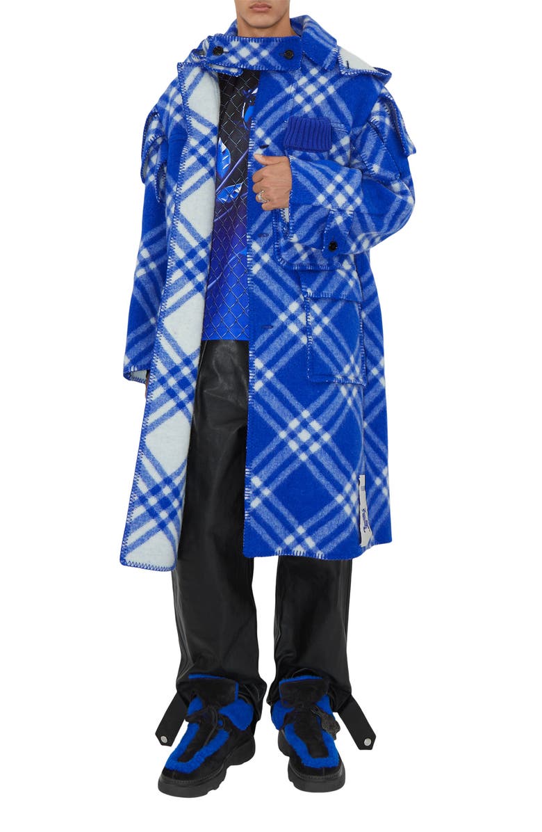 Burberry Bias Check Wool Duffle Cape, Alternate, color, 