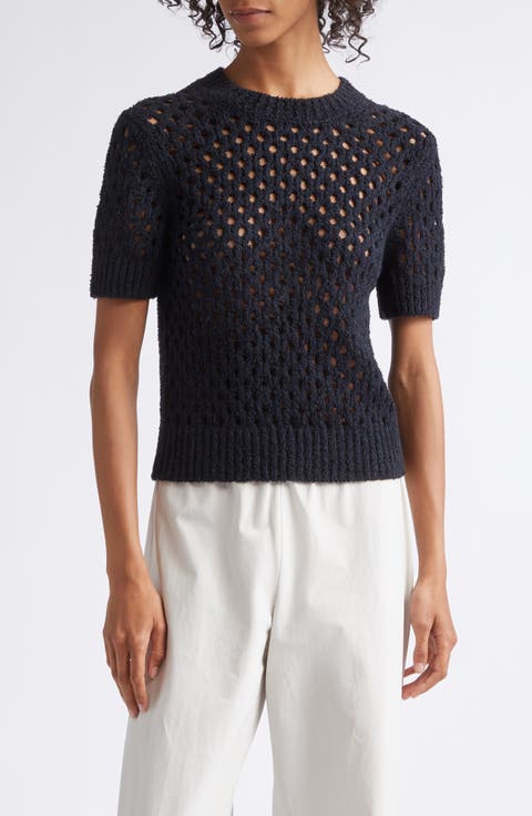 Boxy Honeycomb Knit Short Sleeve Sweater