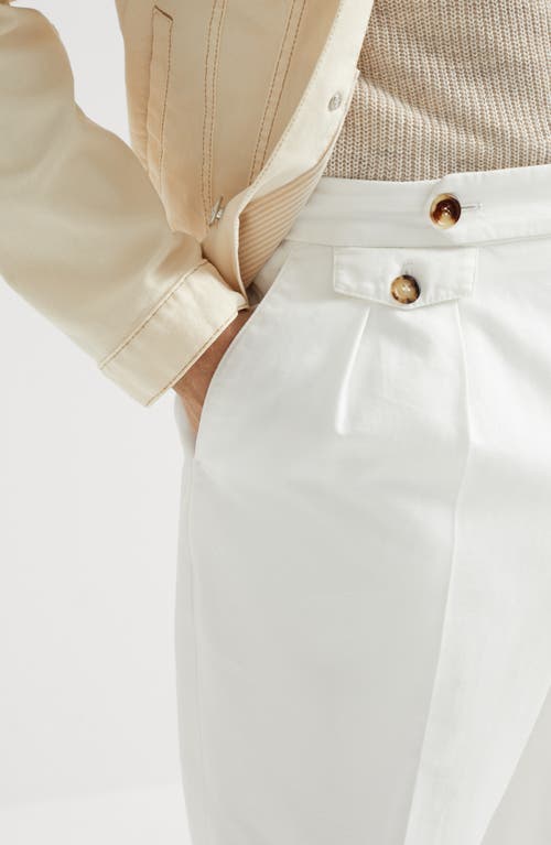 Brunello Cucinelli Cotton Gabardine Tailored Trousers In Snow