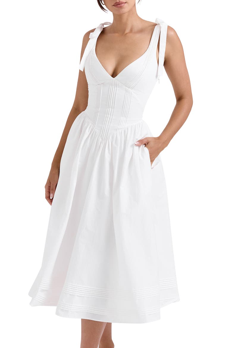 Hattie Lace-Up Stretch Cotton Blend Corset Midi Dress, Alternate, color, WHITE