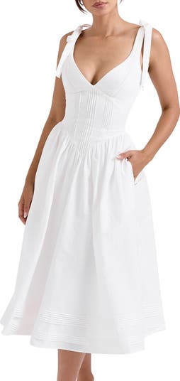 HOUSE OF CB Hattie Lace-Up Stretch Cotton Blend Corset Midi Dress