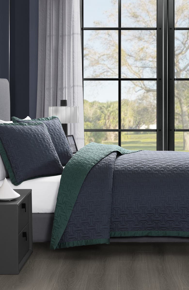 Bebejan 3-Piece Reversible Quilted Coverlet Set, Alternate, color, Navy