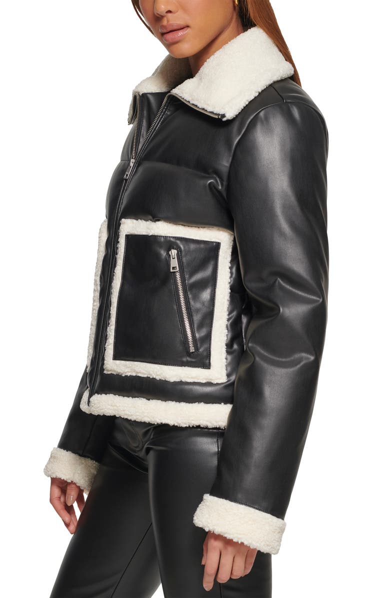 Levi's<sup>®</sup> Faux Leather Puffer Jacket with Faux Shearling Trim, Alternate, color,