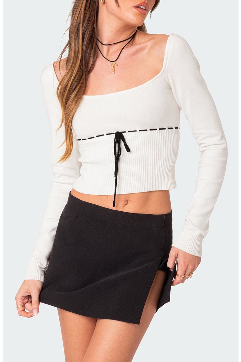 Natasha Long Sleeve Knit Crop Top, Main, color, WHITE
