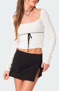 EDIKTED Natasha Long Sleeve Knit Crop Top