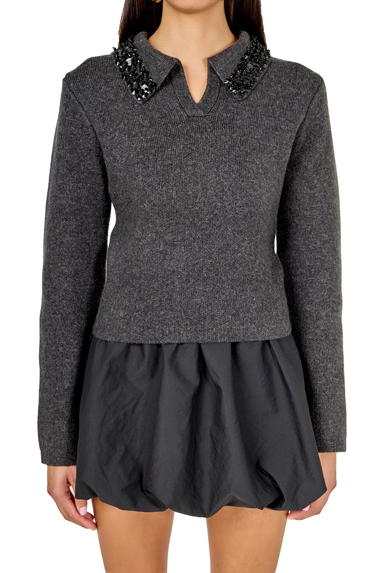 Jewel Trim Sweater, Alternate, color, CHARCOAL