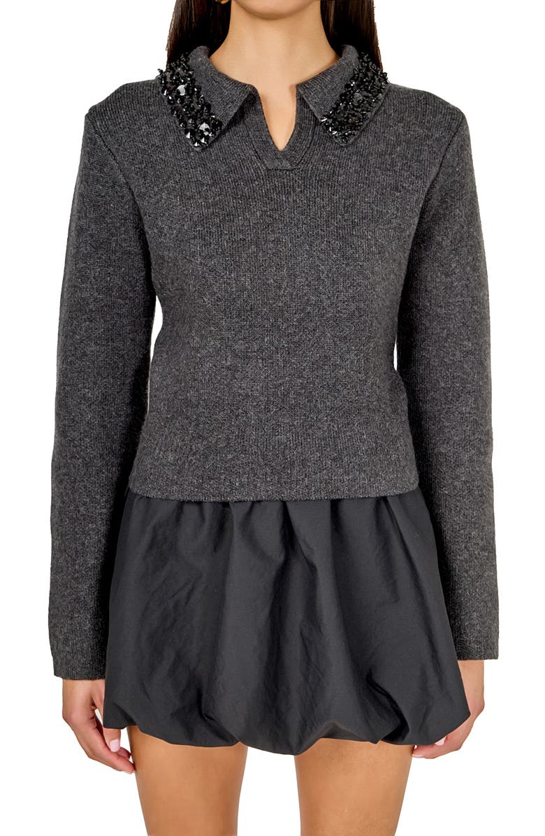 Endless Rose Jewel Trim Sweater, Alternate, color, Charcoal