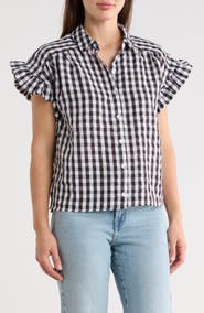 Forgotten Grace Gingham Short Sleeve Seersucker Button-Up Shirt
