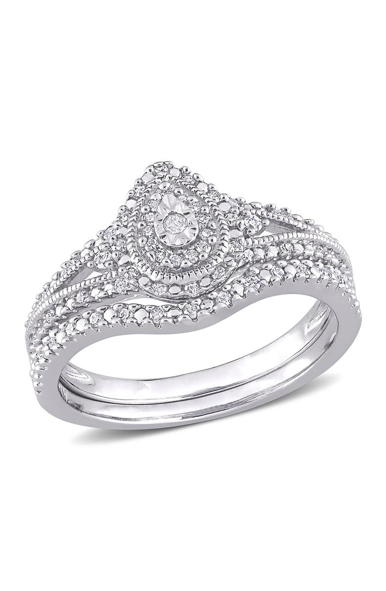 DELMAR Set of 2 Sterling Silver Diamond Halo Bridal Rings - 0.23ct., Main, color, Silver