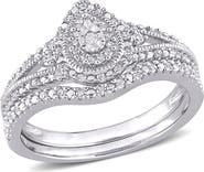 DELMAR Set of 2 Sterling Silver Diamond Halo Bridal Rings - 0.23ct.