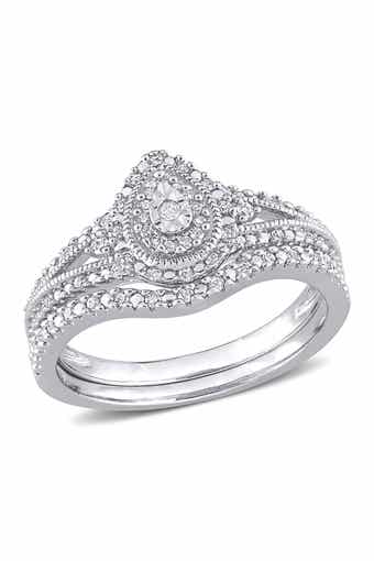 Set of 2 Sterling Silver Diamond Halo Bridal Rings - 0.23ct.