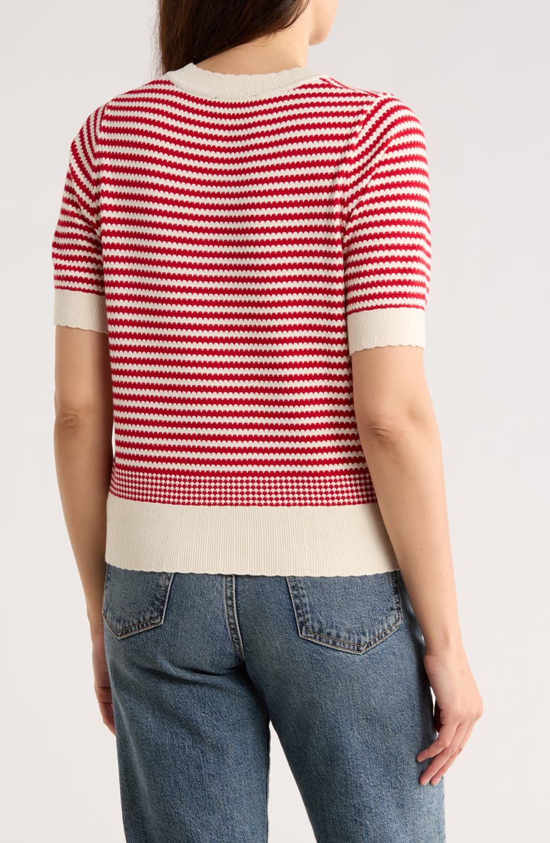 Adrianna Papell Stripe Short Sleeve Sweater, Alternate, color, Cream/ Red